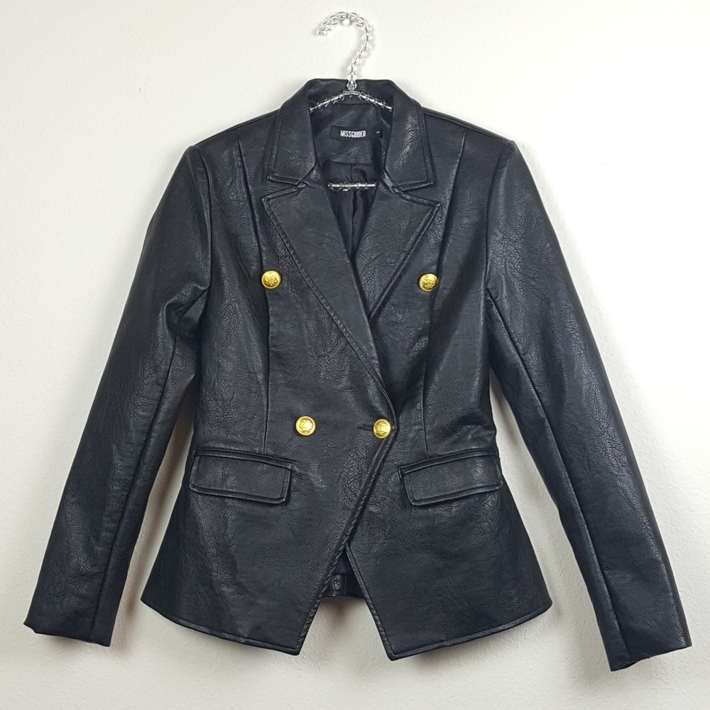 Missguided Vegan Leather Double Breasted Blazer